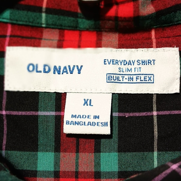 Old Navy NWT Men's XL Slim Fit Button Down Collared Shirt, Red & Green Plaid - Picture 2 of 9